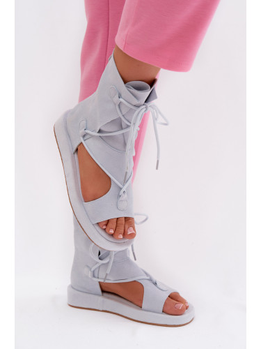 Дамски сандали от еко велур с връзки