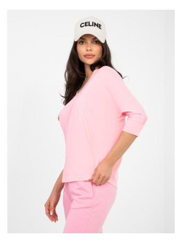 Пастелно розова блуза с V-образно деколте