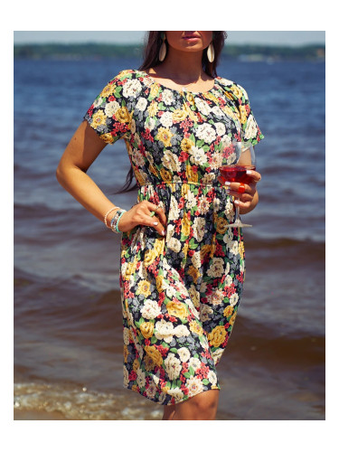 Дамска мини рокля с флорален принт в черна черна