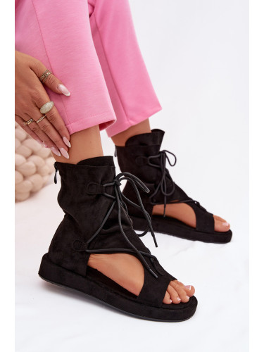 Дамски сандали от еко велур с висока горна част