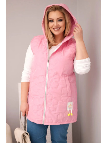 Дамски елек с качулка и флорални шевове, голям размер