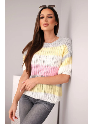 Дамски отворен пуловер на цветни райета