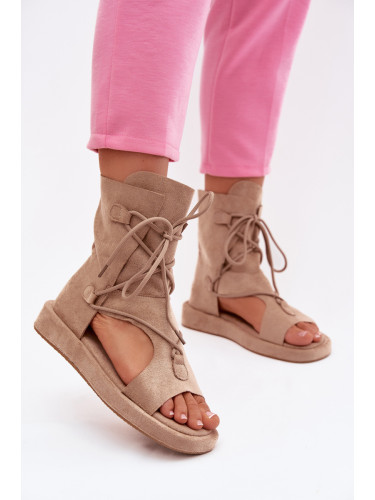 Дамски сандали от еко велур с връзки