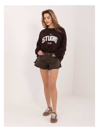 Шоколадов оувърсайз суитшърт с надпис