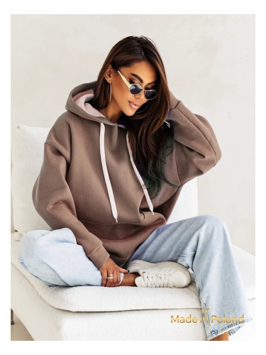 Дамски кафяв суитшърт с дълъг ръкав „Kapuśniak Leonida“
