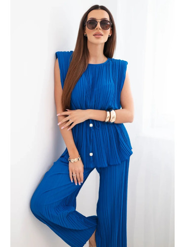Дамски комплект от плисирана вискозна блуза и панталон