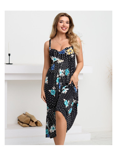 Черна миди рокля с презрамки на точки