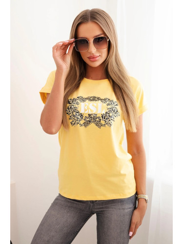 Дамска памучна блуза Kesi с жълт принт