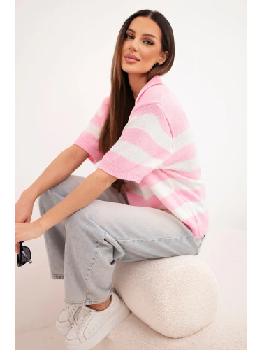 Дамски раиран пуловер с яка