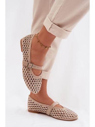 Дамски балерини с презрамка и кристали