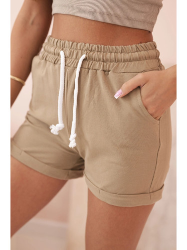 Дамски памучни шорти с еластична талия и връзки за стягане