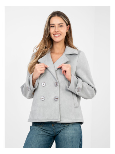 Светло сиво велурено палто