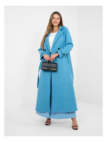 Дълго синьо палто с връзки