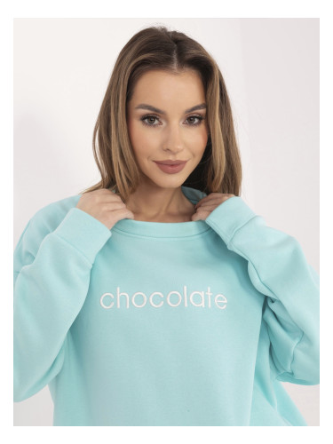 Суитшърт с надпис RUE PARIS в цвят мента