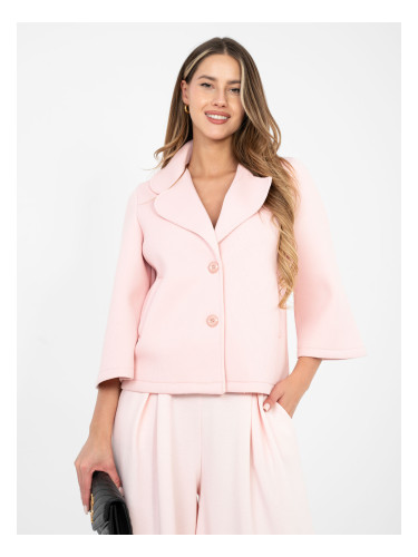 Едноредно пастелно розово тренчкот с яка