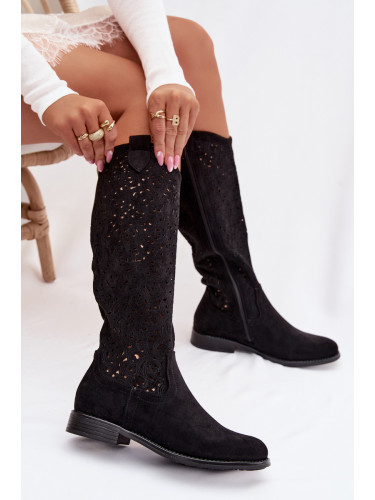 S. BARSKI Дамски ажурни ботуши на равна подметка