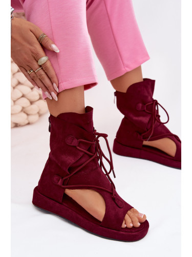 Дамски сандали от еко велур с висока каишка