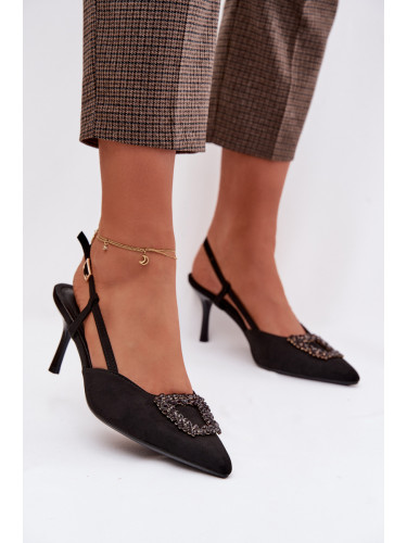 Дамски сандали на ток Boto с декорация, черни, Ismeria