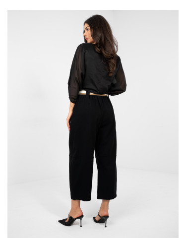 Черни дънки с широки крачоли и плисета
