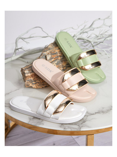 Бежови дамски чехли с декорация