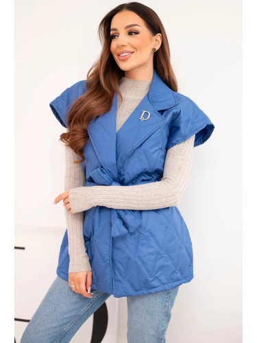 Дамски ватиран елек Kesi с колан, син