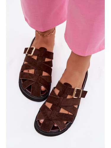 Дамски джапанки с презрамки и златна катарама