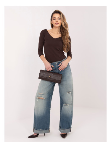 Дамска блуза в шоколадов цвят с 3/4 ръкави