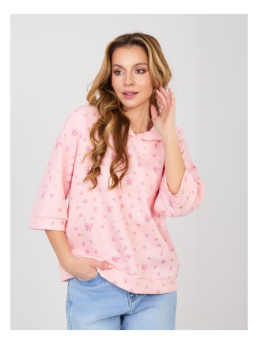 Пастелно розов дамски суитшърт с цветя