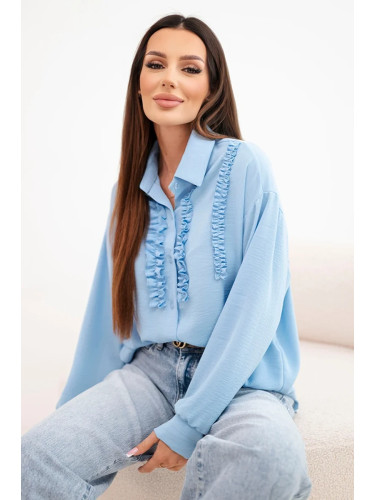 Дамска вискозна риза Kesi с волани, синя