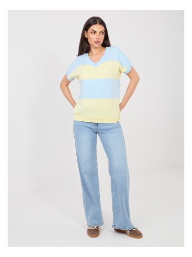 Пастелно синьо-жълта памучна блуза