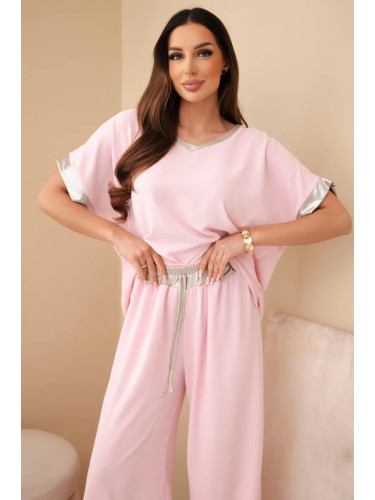 Кадифен комплект Kesi Włoski в розово със златни детайли