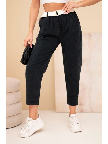 Дамски кадифени панталони с колан, черни