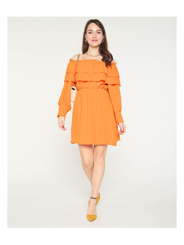 Дамска оранжева рокля Resti с волани
