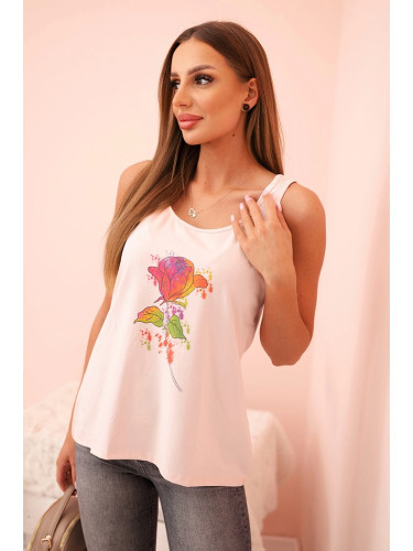 Дамски памучен топ с презрамки и флорален мотив Kesi