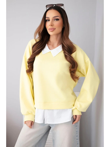 Дамски суитшърт Kesi с вложка тип риза, жълт