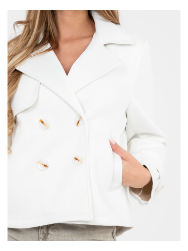 Тренчкот в екрю цвят с двуредно закопчаване и райета