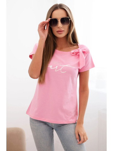 Дамска сатенена блуза с панделка и щампа