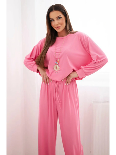 Дамски комплект от вискоза с висулка, светло розов