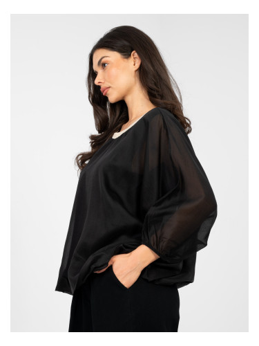 Черна блуза с декоративно деколте