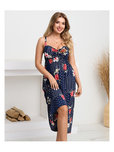 Дамска тъмносина миди рокля на точки