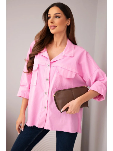 Дамска памучна риза Kesi с джобове, светло розова