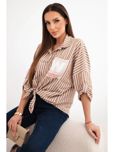 Дамска раирана риза Kesi с възел, кафява