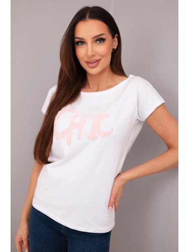 Дамска памучна блуза Kesi с щампа CHIC бяла