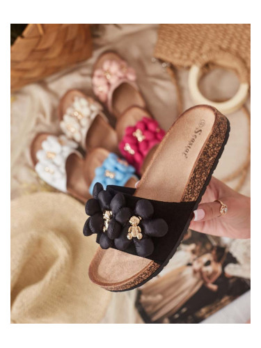 Дамски джапанки със златни мечета и цветя