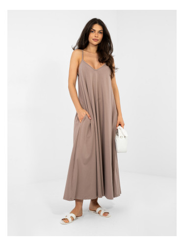 Дълга бежова макси рокля с презрамки