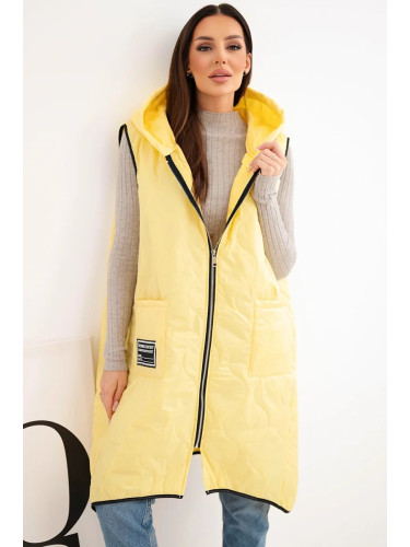 Жълт ватиран елек с качулка за големи размери Kessi