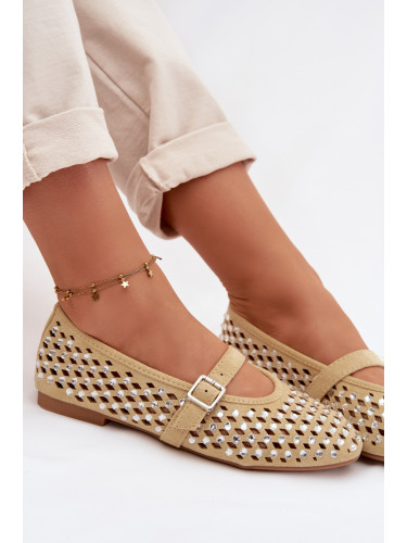 Дамски балерини с кристали и презрамка