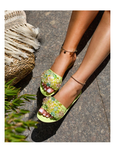 Неонови дамски джапанки с цветни кристали