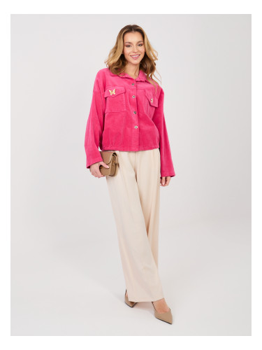 Късо яке в цвят фуксия със структурирана принтирана материя