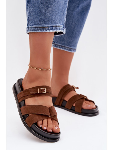 Дамски кафяви чехли с катарама Selorina